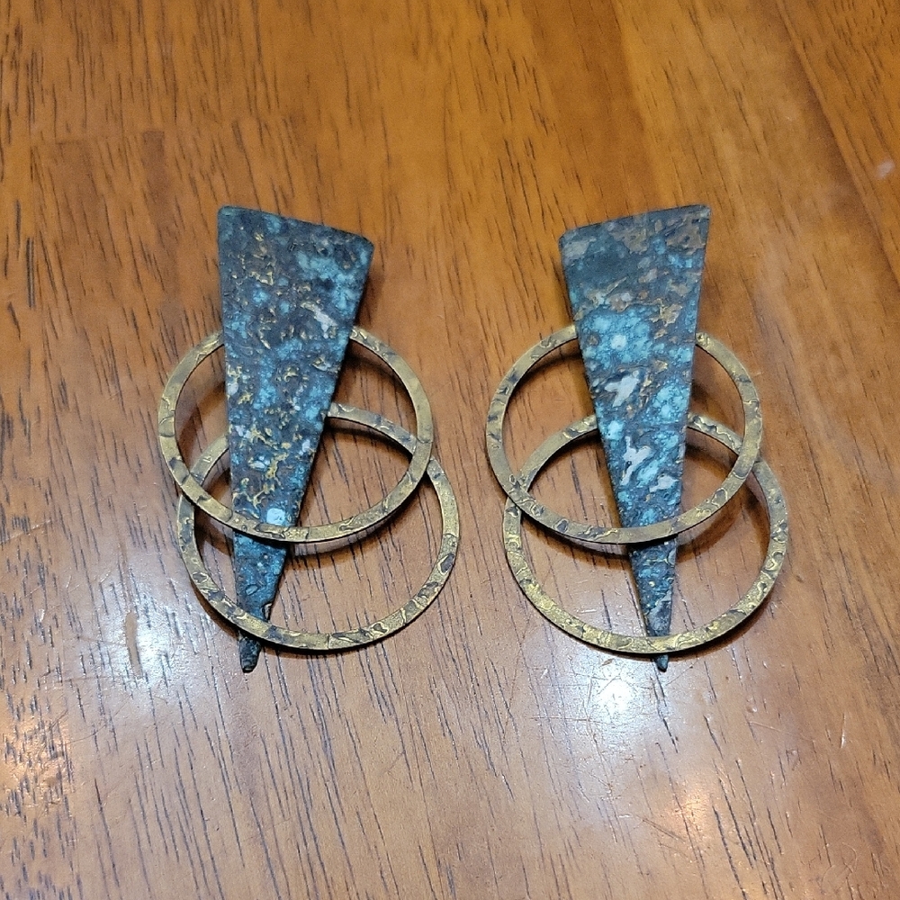 Vintage Art Deco Mixed Metal Geometric Shapes Earrings